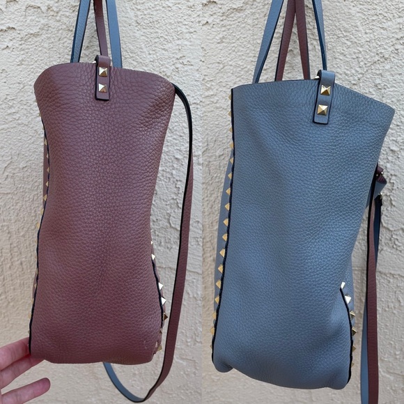 Valentino Rockstud reversible double-sided trapeze tote bag dusty rose and gray - Picture 12 of 17